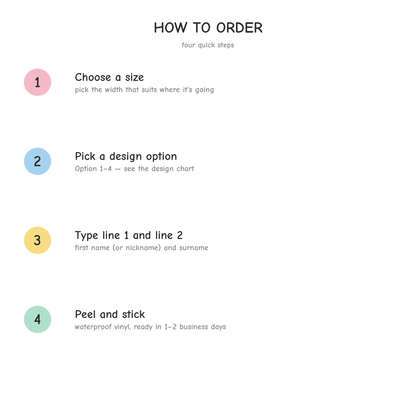 How to order a pastel rainbow name sticker in four steps