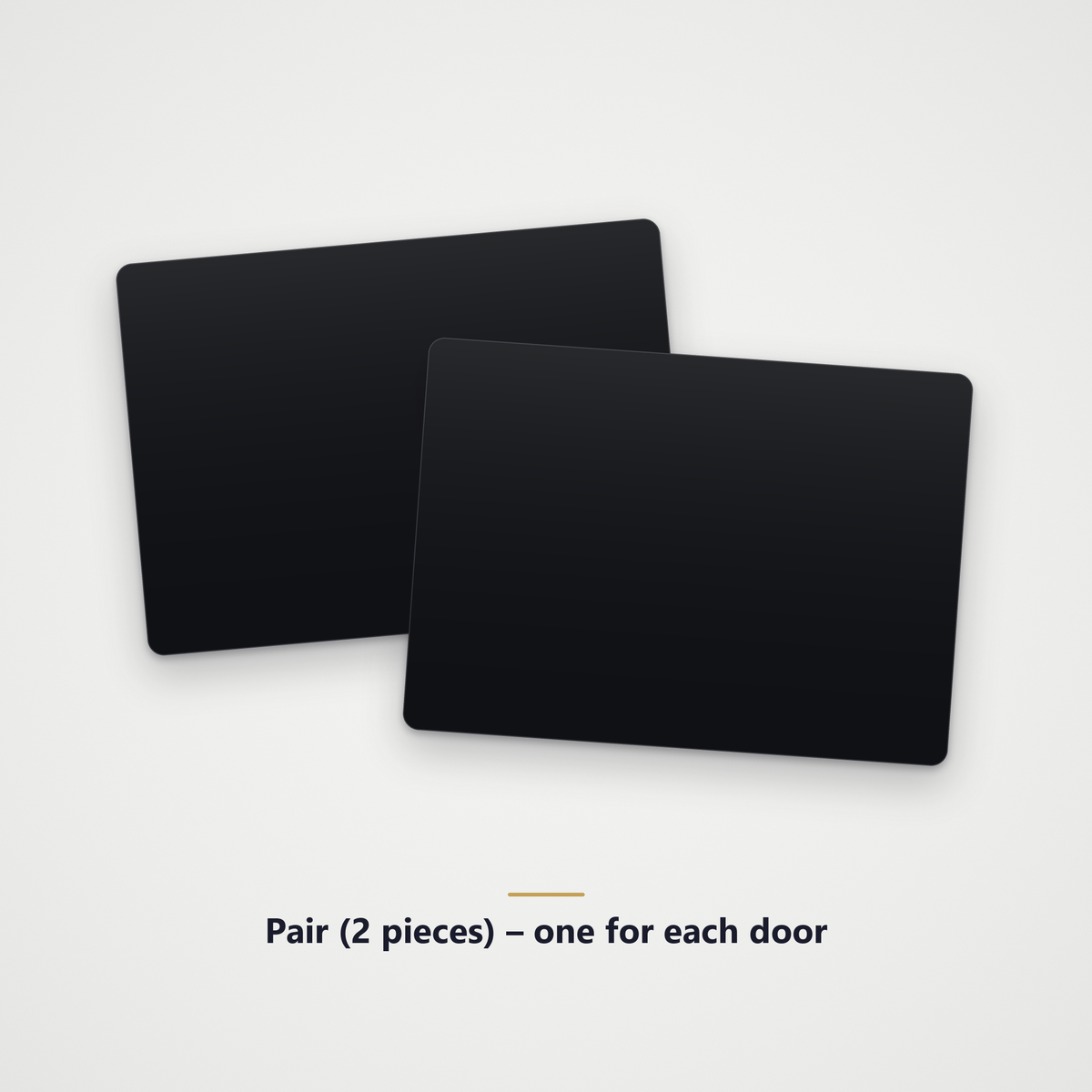 Pair of two black rectangle race number background panels, one for each door, blank, numbers not included
