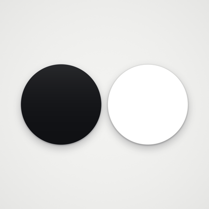 Black and white gloss round race number background panels side by side, blank, numbers not included