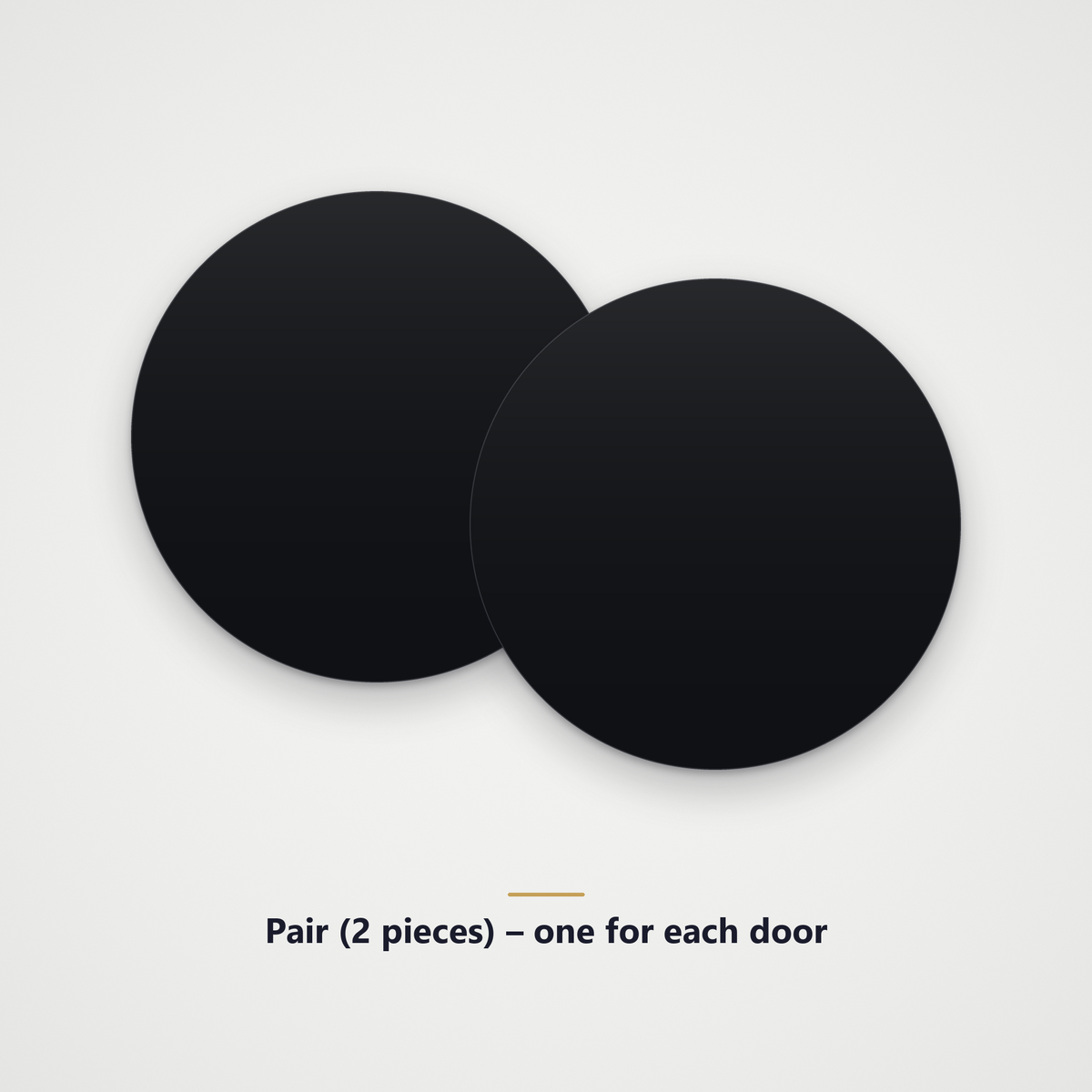 Pair of two black round race number background panels, one for each door, blank, numbers not included