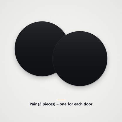 Pair of two black round race number background panels, one for each door, blank, numbers not included
