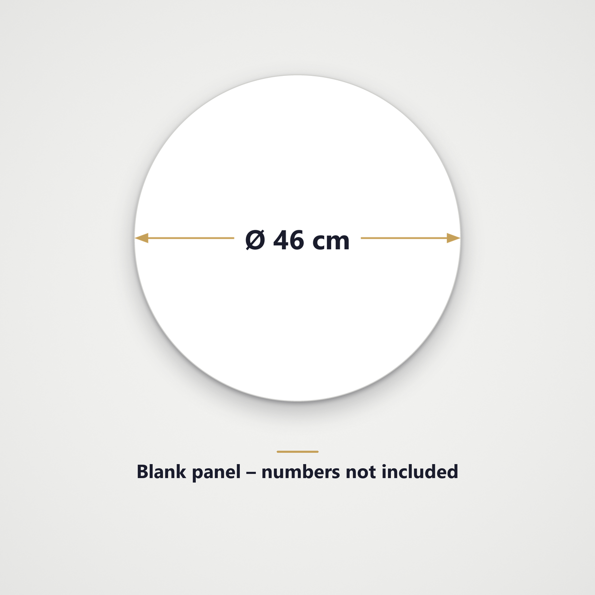 Size guide for the round race number background panel, 46 cm diameter, blank, numbers not included
