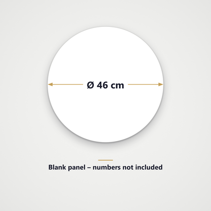 Size guide for the round race number background panel, 46 cm diameter, blank, numbers not included