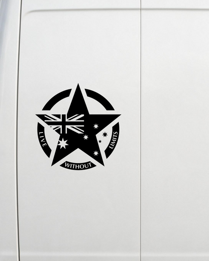 58cm military star decal in black on the rear door of a white van