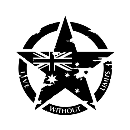 Distressed Australian flag military star decal artwork with Live Without Limits lettering around the ring