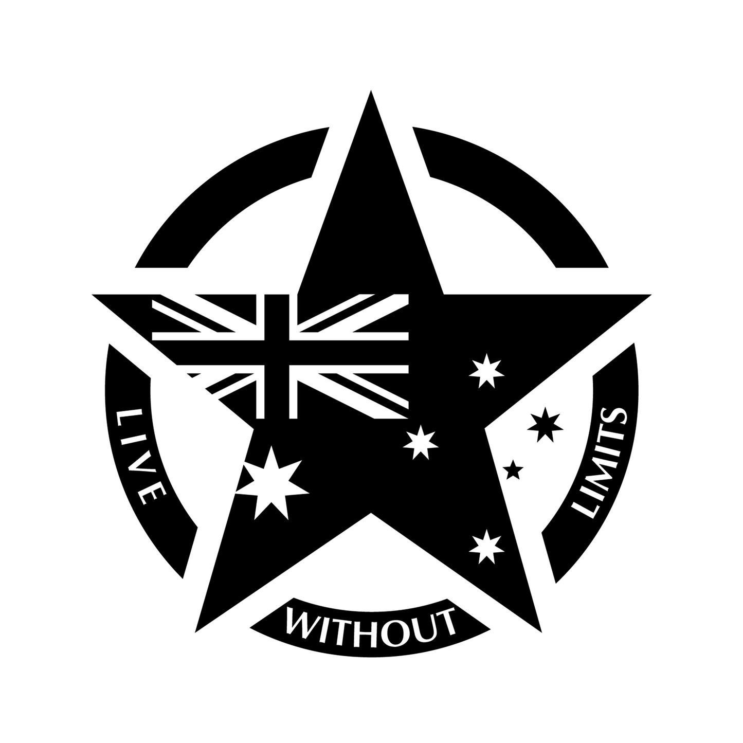 Solid Australian flag military star decal artwork with Live Without Limits lettering around the ring