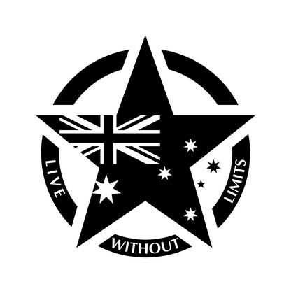Solid Australian flag military star decal artwork with Live Without Limits lettering around the ring