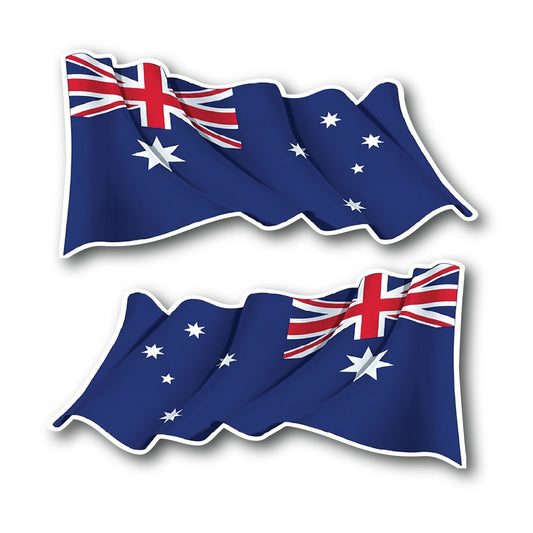 Two instances of a wavy Australian flag on a white background