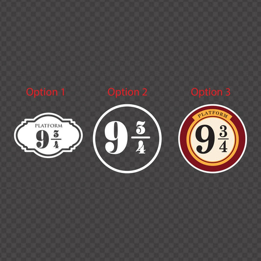 Platform 9 3/4 decal – three designs: white outline sign, round outline and full-colour roundel