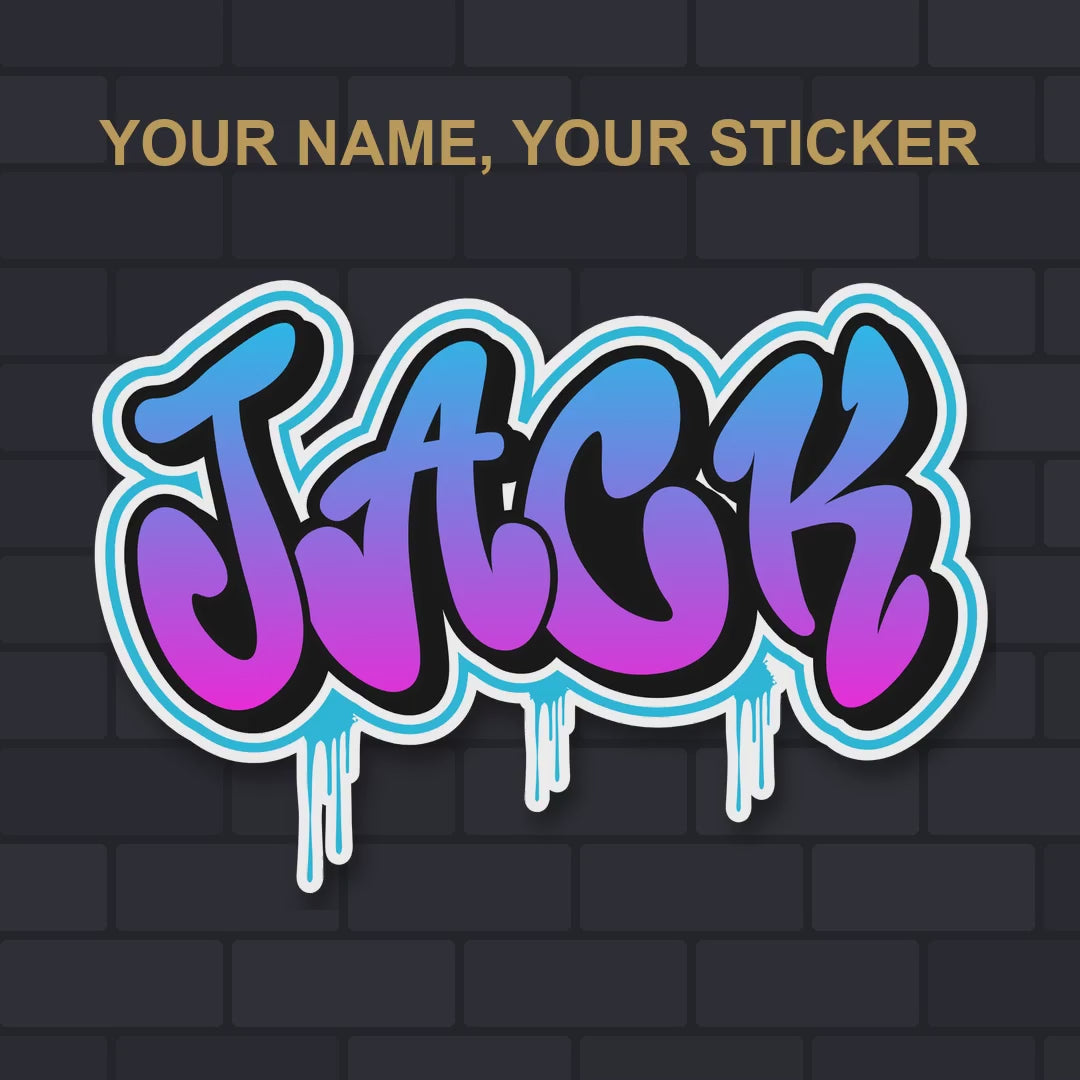Custom graffiti name die-cut vinyl sticker — four designs and personalised names