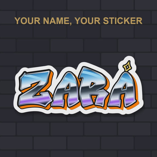 Custom graffiti name die-cut vinyl sticker — four designs and personalised names