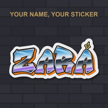 Custom graffiti name die-cut vinyl sticker — four designs and personalised names