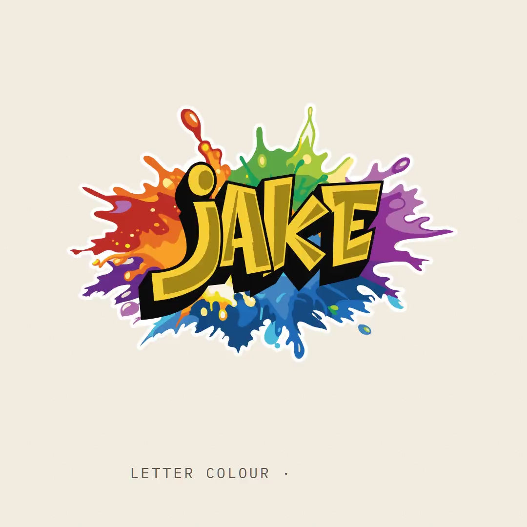 Custom name graffiti sticker - the letters change through eight letter colours