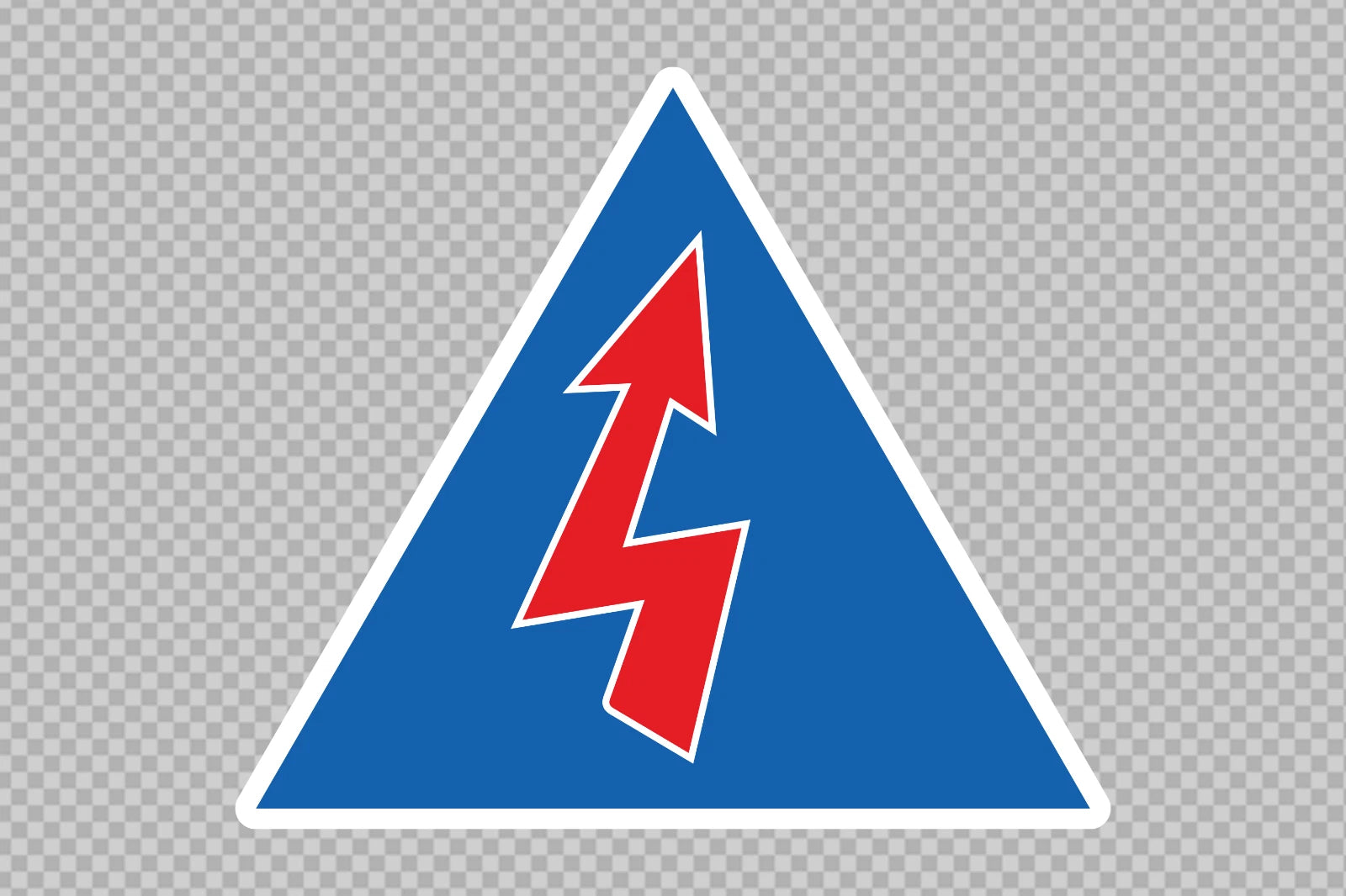 CAMS battery isolator decal – 150mm blue triangle with red spark arrow