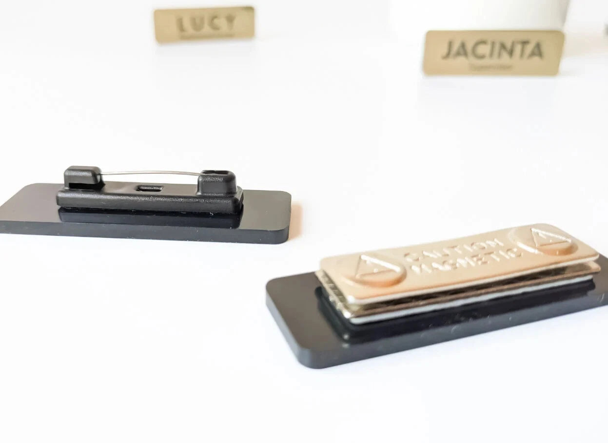 Engraved staff name badge detail