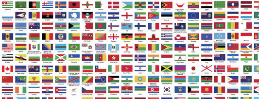 World flag chart showing the country flags available for custom name stickers