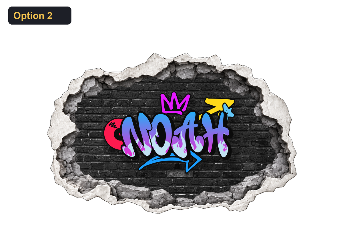 Option 2 graffiti name on concrete cracked wall sticker