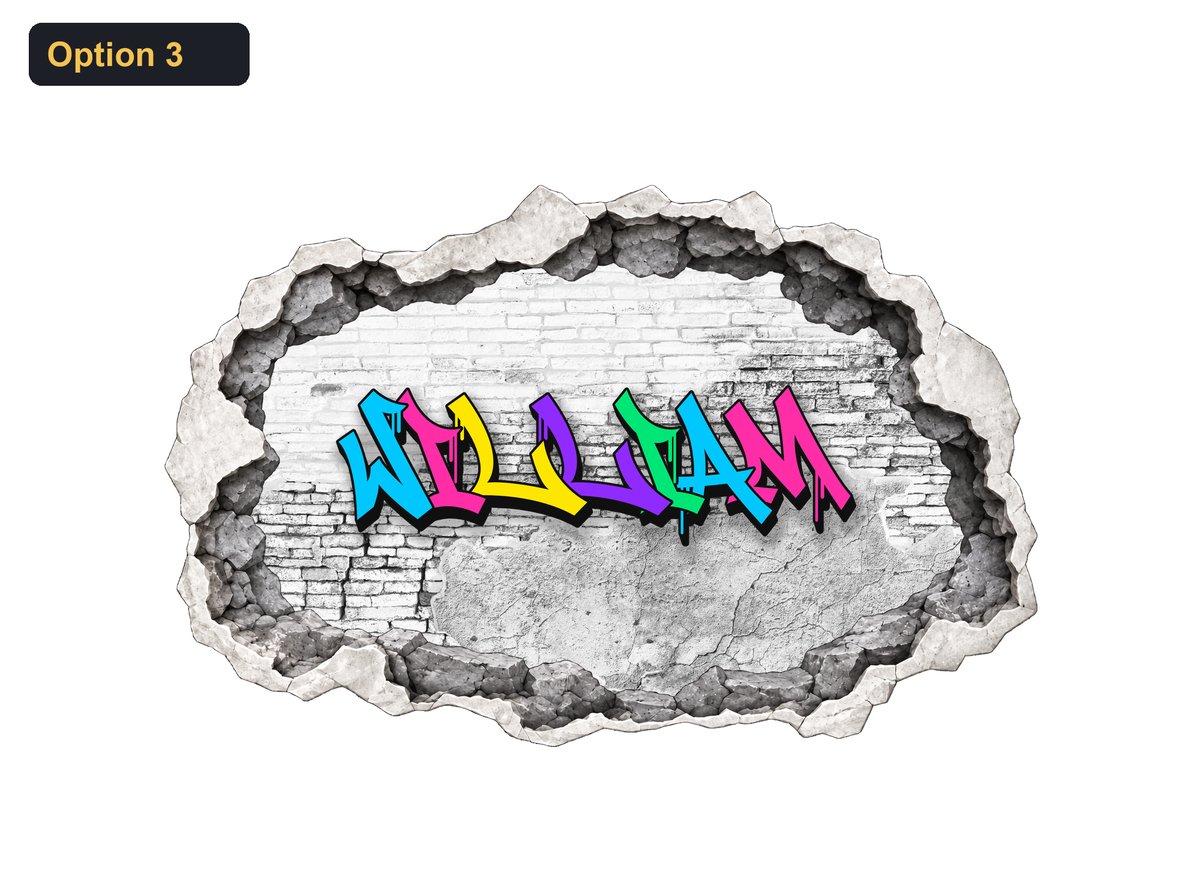 Option 3 graffiti name on concrete cracked wall sticker