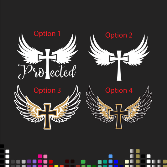 Religious Protected By the Cross Angel Wing Christian Jesus Decal Sticker — product photo