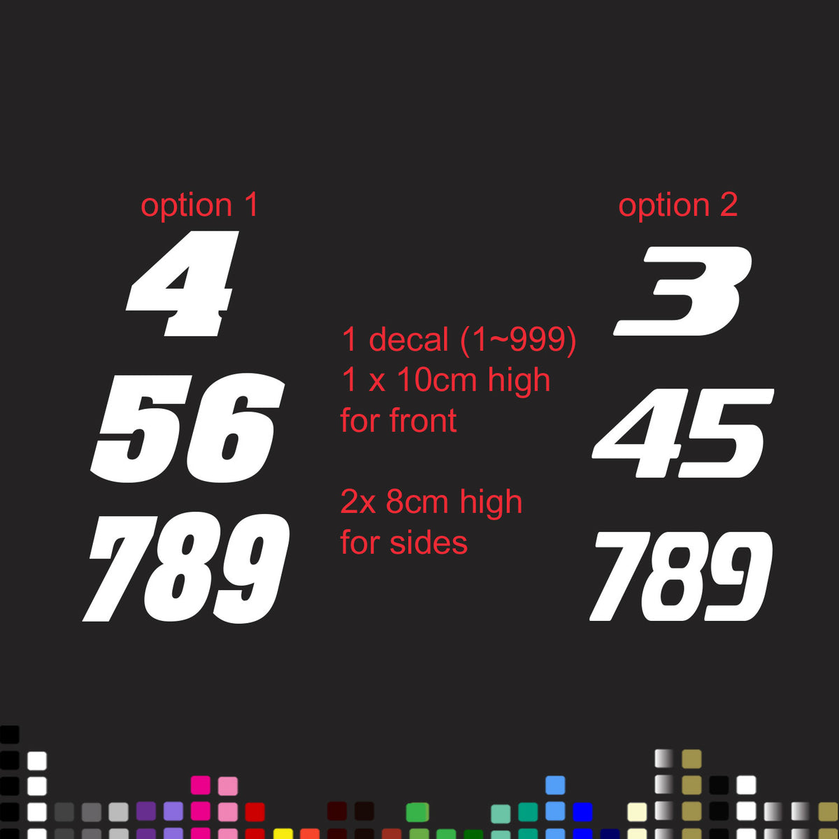 YCF 50 Racing Number Plate Sticker Decal, Set of 3 – Custom Number and Colour